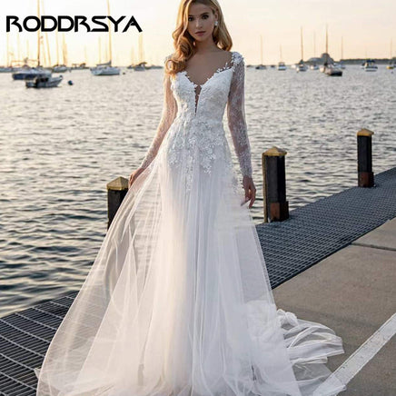 RODDRSYA - Original Sexy Mermaid Wedding Dresses Lace With Embroidery Elegant Long Sleeve Bride Gowns Appliques DIGITAL OFFICE ELECTRONIC