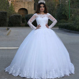 E JUE SHUNG OFFICIAL STORE - Original VINOPROM White Vintage Lace Appliques Long Sleeves Cheap Wedding Dresses Ball Gown Wedding Gowns Bridal Dress robe de soiree DIGITAL OFFICE ELECTRONIC