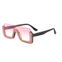 GUVIVI - Original Diamond Semi-Rimless Square Sunglasses Women Rhinestone Retro Gradient Sun Glasses Vintage Oversized Feminino Eyeglasses UV400