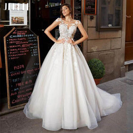 JEHETH - Original Scoop Neck Tulle Boho Chic Wedding Dresses 2022 Cap Sleeve Embroidery Lace Appliques Bridal Dress Robe Princess Mariage DIGITAL OFFICE ELECTRONIC