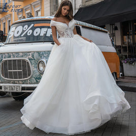 ORIGINAL LAYOUT NICEB Princess V-Neck Lace Wedding Dress Ball Gown 2022 Off The Shoulder Bride Gowns Lace Up Back Pleats Robe De Mariée DIGITAL OFFICE ELECTRONIC