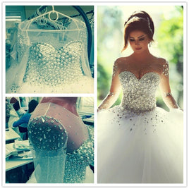 Original Amazing New Wedding Dress Sheer Sleeves Crystal Beaded Princess Wedding Dresses Romantic Bride Dresses Vestido De Noiva DIGITAL OFFICE ELECTRONIC