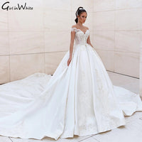 Original Ball Gown Wedding Dress 2021 Royal Satin Beaded Lace Appliques Off the Shoulder Princess Bride Gown Vestido De Noiva DIGITAL OFFICE ELECTRONIC