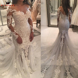 Original Custom Made 2022 New Vintage Lace Tulle Pearls Elegant Sexy Mermaid Wedding Dresses Long Sleeve Vestido De Noiva KA07S DIGITAL OFFICE ELECTRONIC