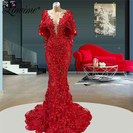 Original Dubai Design Cape Sleeves Lace Red Evening Dresses Formal Long Celebrity Dresses 2022 Plus Size Mermaid Party Gowns For Prom DIGITAL OFFICE ELECTRONIC