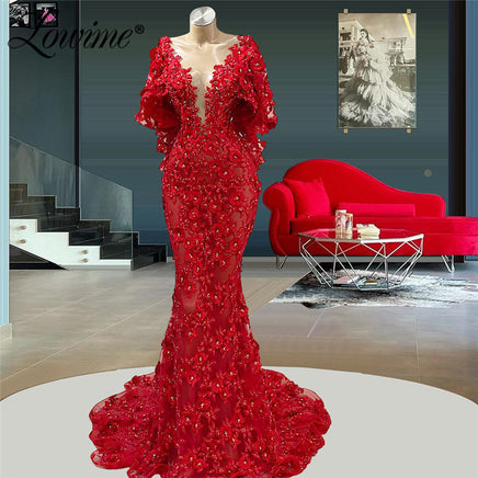 Original Dubai Design Cape Sleeves Lace Red Evening Dresses Formal Long Celebrity Dresses 2022 Plus Size Mermaid Party Gowns For Prom DIGITAL OFFICE ELECTRONIC