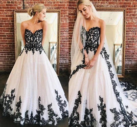 Original GyVintage Black And White A Line Wedding Dresses Sweetheart Strapless Lace Tulle Gothic Bridal Gowns Floor Length Long Bride Dr DIGITAL OFFICE ELECTRONIC