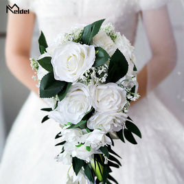 Original Meldel Bride Waterfall Wedding Bouquet Bridesmaid Wedding Flower Vintage Rose Flower Marriage Party Supplies Luxurious Bouquet DIGITAL OFFICE ELECTRONIC