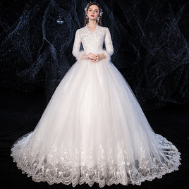 Original New Elegant V-neck Beautiful Long Applique Muslim Full Sleeve Wedding Dress Boho Marriage Vintage Vestidos De Novia Wedding Gown DIGITAL OFFICE ELECTRONIC