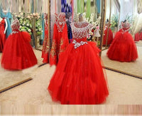 Original Red Flower Girl Dress Beaded Crystal Organza Floor Length Girls Pageant Ball Gowns Princess Long Flower Girl Dresses For Wedding DIGITAL OFFICE ELECTRONIC