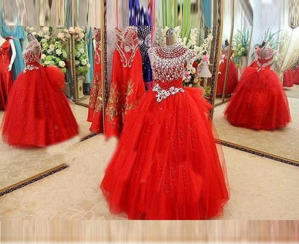 Original Red Flower Girl Dress Beaded Crystal Organza Floor Length Girls Pageant Ball Gowns Princess Long Flower Girl Dresses For Wedding DIGITAL OFFICE ELECTRONIC