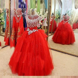 Original Red Flower Girl Dress Beaded Crystal Organza Floor Length Girls Pageant Ball Gowns Princess Long Flower Girl Dresses For Wedding DIGITAL OFFICE ELECTRONIC