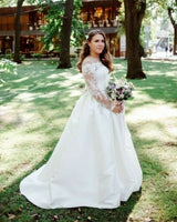 Original Simple Cheap Wedding Dresses Bride Gowns Sheer O Neck White Ivory Long Sleeves Wedding Dress DIGITAL OFFICE ELECTRONIC
