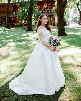 Original Simple Cheap Wedding Dresses Bride Gowns Sheer O Neck White Ivory Long Sleeves Wedding Dress DIGITAL OFFICE ELECTRONIC