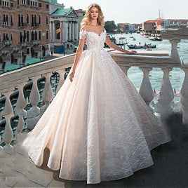 Original Vintage Ball Gown Wedding Dress 2022 Off the shoulder Lace Beading Bridal Dress 3D Flowers Appliques Princess Wedding Gowns DIGITAL OFFICE ELECTRONIC