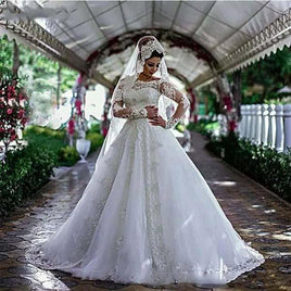 Original White Tulle Ball Gown Long Sleeve Wedding Dresses Crystal Lace Applique Cheap Vintage Wedding Gown Vestidos De Novia DIGITAL OFFICE ELECTRONIC