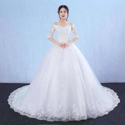 VESHJA DASMES FACTORY STORE - Original Wedding Dress 2024 New Arrival Flowers Butterfly Gelinlik Embroidery Lace Boat Neck Princess Wedding Gowns Vestidos De Novia DIGITAL OFFICE ELECTRONIC